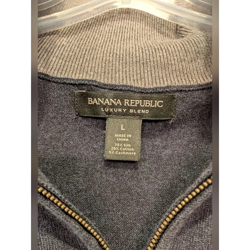 Banana Republic Luxury Blend Zip-Up Sweater Men’s L Silk Cashmere Navy Lightweig